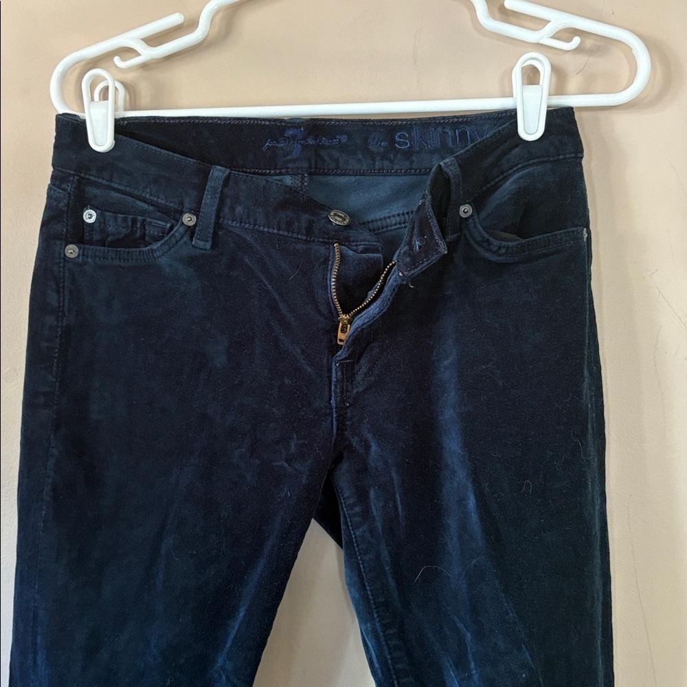 7FAM Deep Blue-Green Teal “The Skinny” Velvet Pants Size 28 - Picture 4 of 9